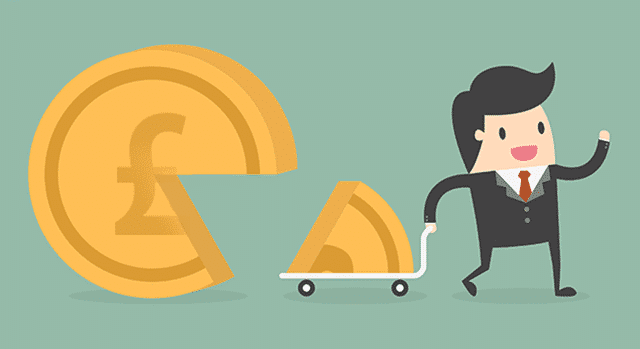 Illustration of man pulling a slice of a pound - paying yourself as an entrepreneur