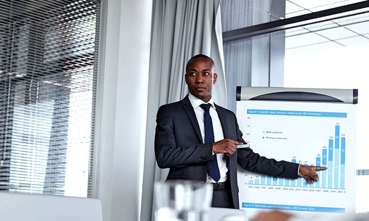 A financial manager making a presentation. Image from https://www.mancosa.co.za/blog/what-exactly-does-a-financial-manager-do/